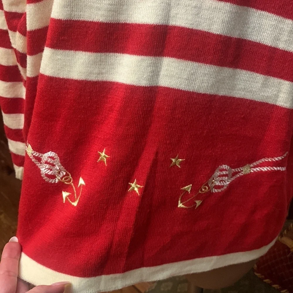 Vintage red white gold embroidered Nautical sweater 80s 90s